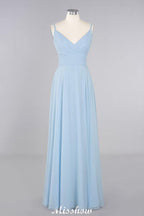 Elegant Front Split Bridesmaid Dress Garden Spaghetti Straps V-neck Floor Length Dress