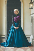 Elegante Abito da Sera Formale in Satin con Maniche Lunghe, Pizzo e Linea a A Congelato  PSK060