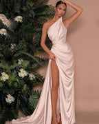 Elegant Burgundy Long One Shoulder Sleeveless Mermaid Front Split Evening Dress