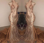 Elegant Halter Deep V-Neck Mermaid Floor-length Prom Dress