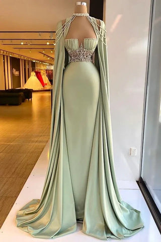 Elegantes Neckholder-Abendkleid im Meerjungfrau-Stil mit Perlen in A-Linie