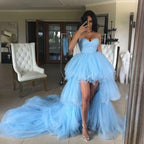 Elegant High Low Sweetheart Tulle Formal Graduation Prom Dresses