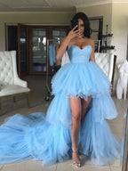 Elegant High Low Sweetheart Tulle Formal Graduation Prom Dresses