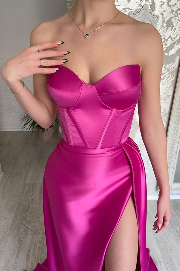 Elegant Long Mermaid Sweetheart Sleeveless Satin Prom Dress with Split