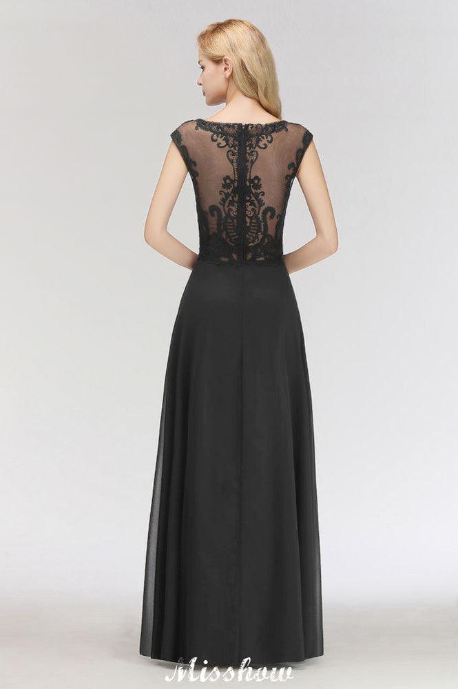 Elegant Jewel Sleeveless floor-Length A-line Lace Black Bridesmaid Dress