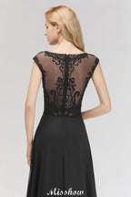 Elegant Jewel Sleeveless floor-Length A-line Lace Black Bridesmaid Dress