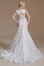 Elegant Jewel Ärmelloses Meerjungfrau Bodenlanges Satin Brautkleid mit Spitze