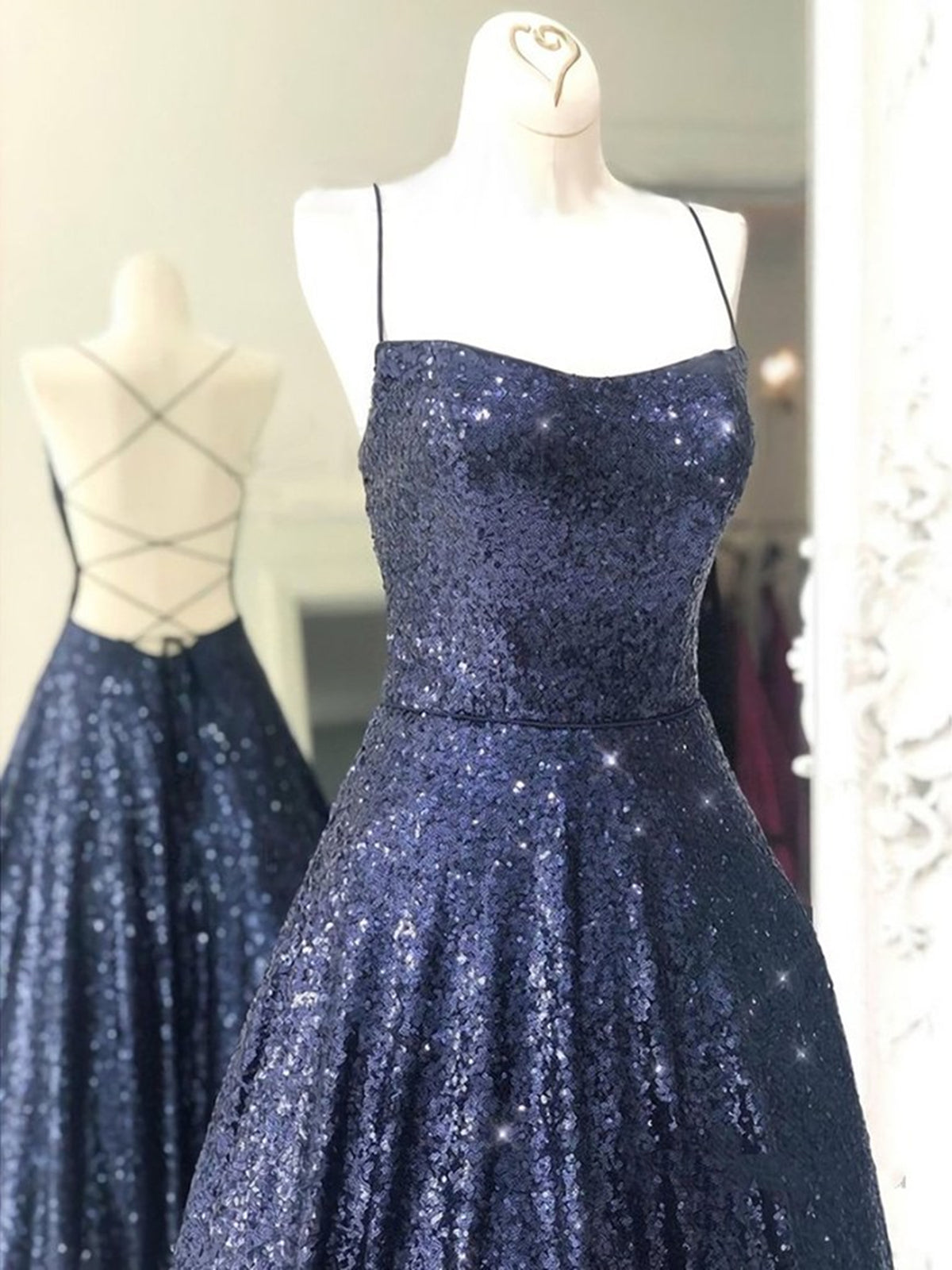 Elegant Long A-line Strapless Sequined Open Back Formal Prom Dresses