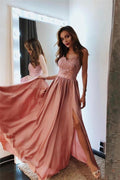 Elegante Abito da Ballo Lungo a Linea A con Scollo a Cuore, Pizzi Applicati e Spacco