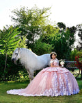 Robe de Quinceañera Élégante Longue à Manches Tombantes Broderies Appliquées Dentelle Tulle