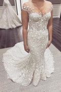Elegantes langes rückenfreies Meerjungfrau-Brautkleid mit Trägerkleid-Ausschnitt, Applikationen und Spitze