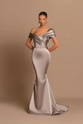 Robe de bal formelle élégante et longue en satin, style sirène et bretelle tombante