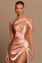 Elegant Long Mermaid One Shoulder Satin Formal Prom Dress With Slit