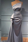 Vestido de Gala Largo y Elegante de Sirena con un Solo Hombro en Satén Brillante