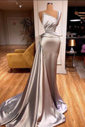 Vestido de Fiesta Elegante Largo de Sirena con un Solo Hombro sin Mangas en Satén