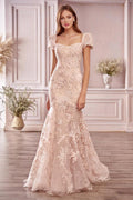 Vestido de Gala Largo y Elegante Tipo Sirena con Escote Corazón, Espalda Descubierta, Mangas y Encaje