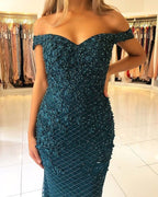 Elegantes langes Meerjungfrau-Abendkleid aus Tüll mit Herzausschnitt und schulterfreiem Schnitt