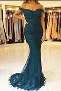 Elegante Abito da Ballo Lungo a Sirena con Scollatura a Cuore e Spalle Scoperte in Tulle