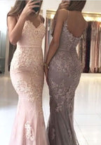 Elegant Long Mermaid Sweetheart Spaghetti-Straps Lace Appliques Prom Dress