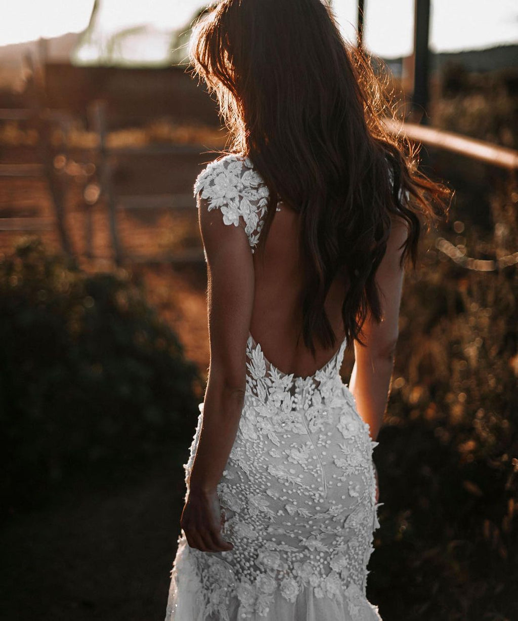 Elegantes langes Meerjungfrau-Sweetheart-Tüll-Spitzen rückenfreies Brautkleid