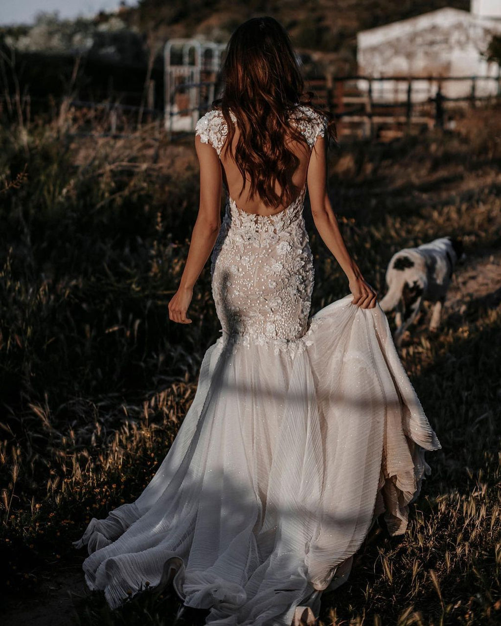 Elegantes langes Meerjungfrau-Sweetheart-Tüll-Spitzen rückenfreies Brautkleid
