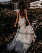 Elegantes langes Meerjungfrau-Sweetheart-Tüll-Spitzen rückenfreies Brautkleid