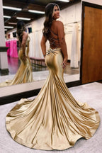 Elegant Long Mermaid V-neck Backless Formal Prom Dresses