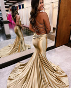 Elegant Long Mermaid V-neck Backless Formal Prom Dresses