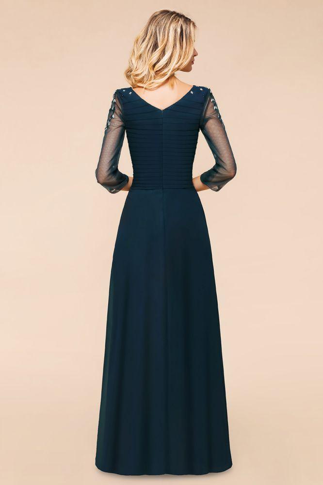 Elegant Long Sleeves Crystal A-line Bridesmaid Dress Maxi Formal Dress