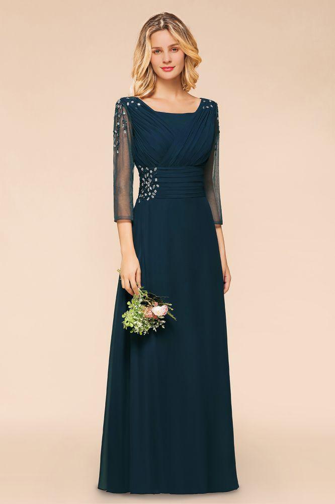 Elegant Long Sleeves Crystal A-line Bridesmaid Dress Maxi Formal Dress