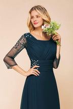 Elegant Long Sleeves Crystal A-line Bridesmaid Dress Maxi Formal Dress