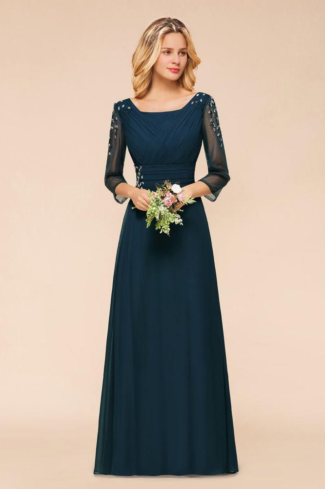 Elegant Long Sleeves Crystal A-line Bridesmaid Dress Maxi Formal Dress