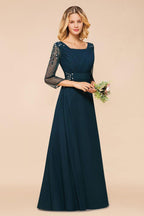 Elegant Long Sleeves Crystal A-line Bridesmaid Dress Maxi Formal Dress