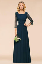 Elegant Long Sleeves Crystal A-line Bridesmaid Dress Maxi Formal Dress