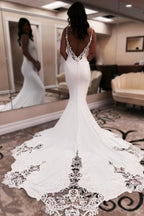 Abito da sposa elegante lungo bianco sirena scollatura a V spalline sottili senza schienale con pizzo