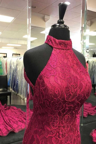 Elegant Mermaid Halter Neck Burgundy Prom Dress Evening Dress  PSK218