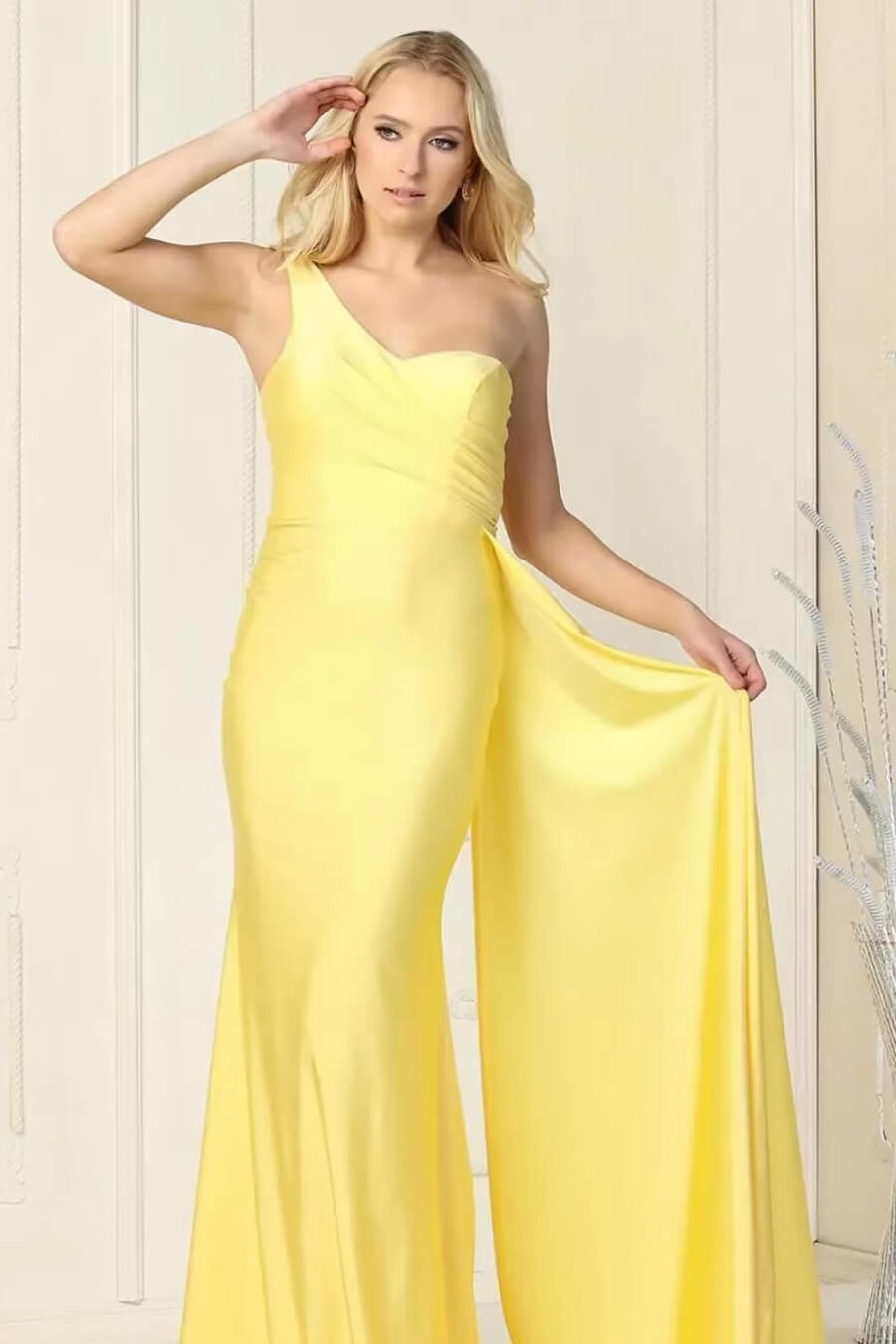 Elegant Mermaid Long One Shoulder Evening Dress with Ruffles