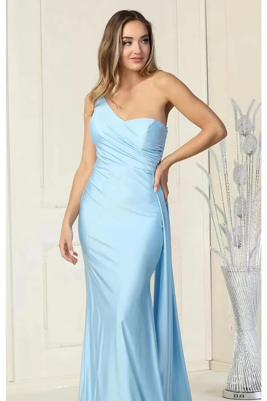 Elegant Mermaid Long One Shoulder Evening Dress with Ruffles