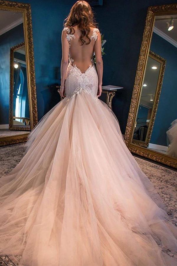 Elegante Meerjungfrau-Hochzeitskleider mit Herz-Ausschnitt und Watteau-Schleppe