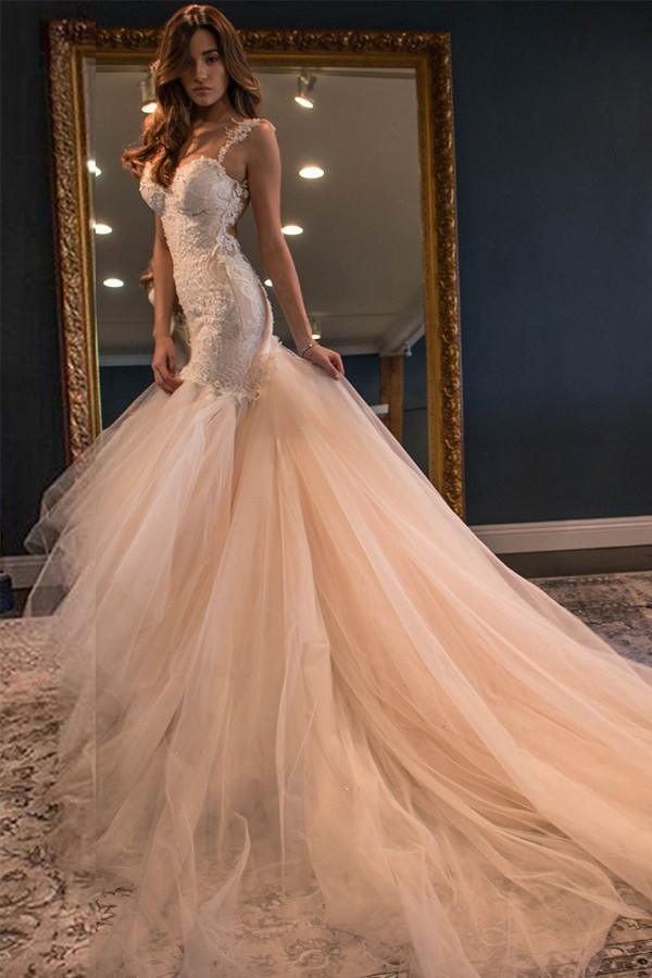 Elegante Meerjungfrau-Hochzeitskleider mit Herz-Ausschnitt und Watteau-Schleppe