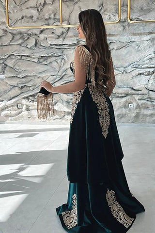 Elegant Off The Shoulder V-Neck Mermaid Evening Dress with Applique
