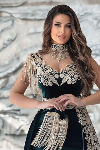 Elegant Off The Shoulder V-Neck Mermaid Evening Dress with Applique