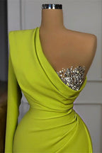Elegant One Shoulder Sequins Mermaid Evening Dress with Long Sleeves
