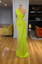 Elegant One Shoulder Sequins Mermaid Evening Dress with Long Sleeves