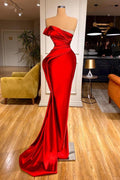 Vestidos de Gala Largos de Sirena Sin Tirantes en Satén Rojo Elegante