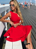 Vestidos de Satén para el Baile de Graduación y Homecoming, en Rojo Elegante, Cortos y con Corte en A