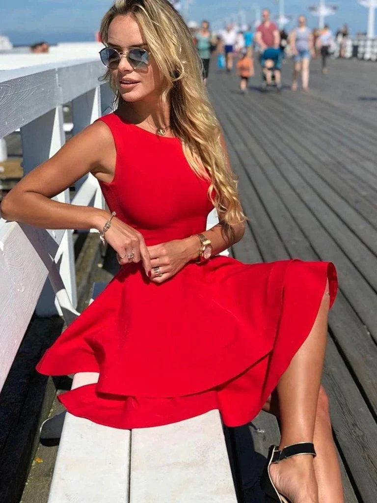 Elegantes rotes kurzes A-Linien Satin-Prom-Homecoming-Kleid