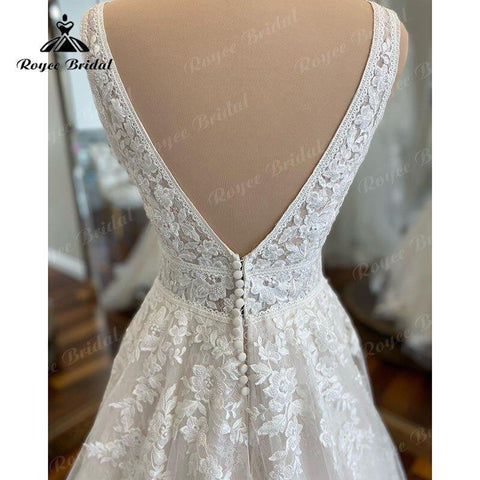 Elegante Robe Chic Boho Spitze Brautkleid 2025 V hals Frauen EINE Linie Tüll Braut Kleider Spitze Bidice Vestidos de Novia Backless 