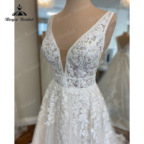 Elegante Robe Chic Boho Spitze Brautkleid 2025 V hals Frauen EINE Linie Tüll Braut Kleider Spitze Bidice Vestidos de Novia Backless 