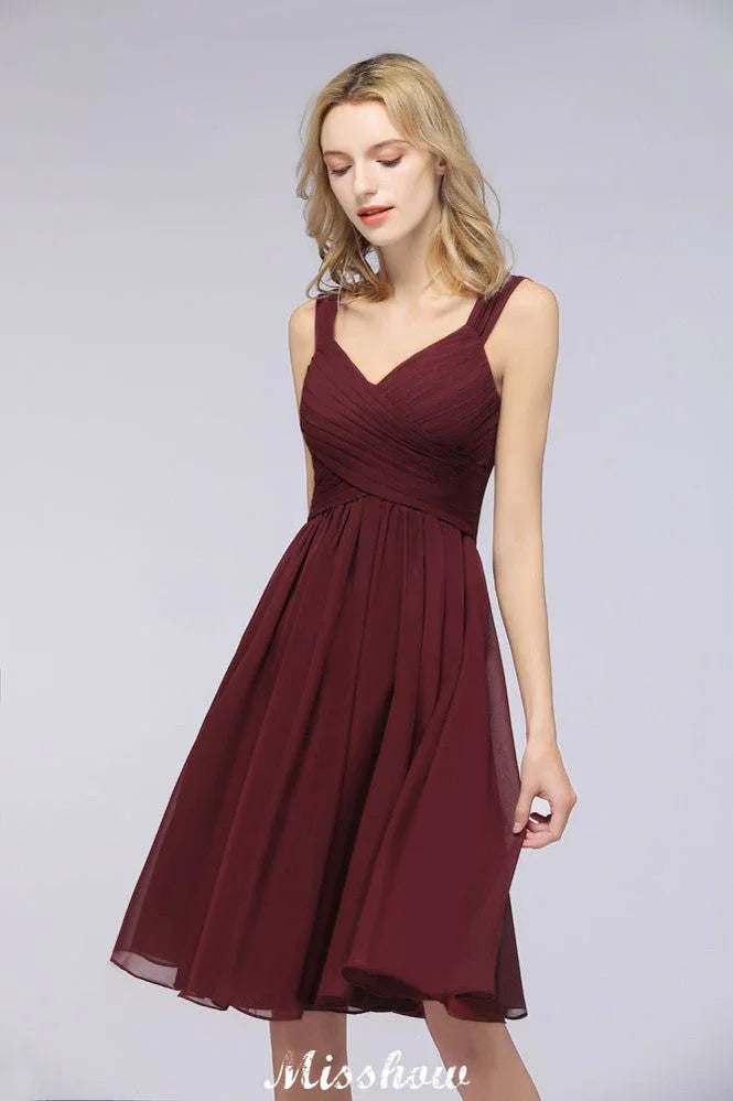 Vestidos de Fiesta Cortos con Elegantes Tiras de Volantes | Vestidos de Noche Sin Mangas a la Rodilla en Línea A